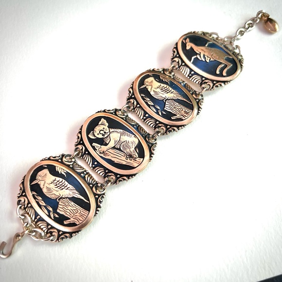 Wide Vintage Link Cuff Bracelet Adjustable Koala Kangaroo Animals Birds Unique - Picture 5 of 9